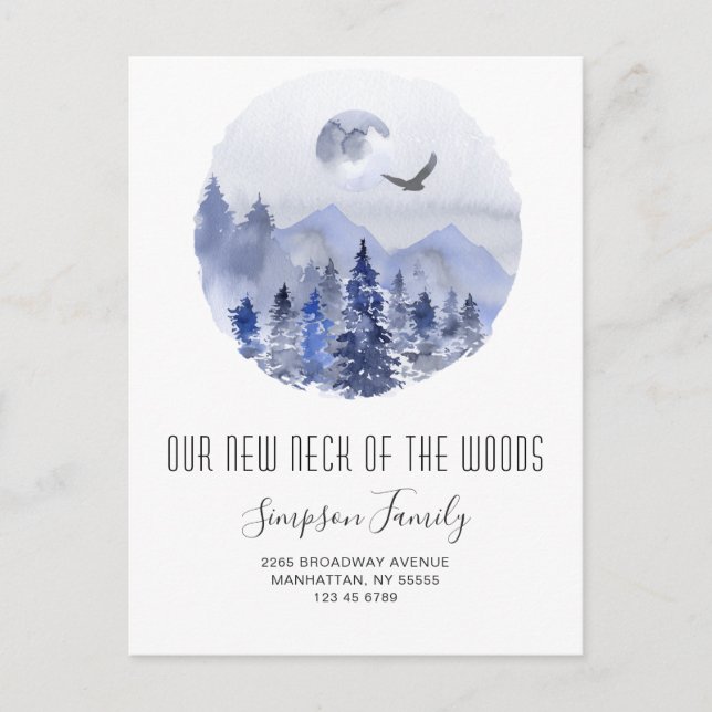 Neuer Hahn der Woods Moving Ankündigung Postkarte (Vorderseite)