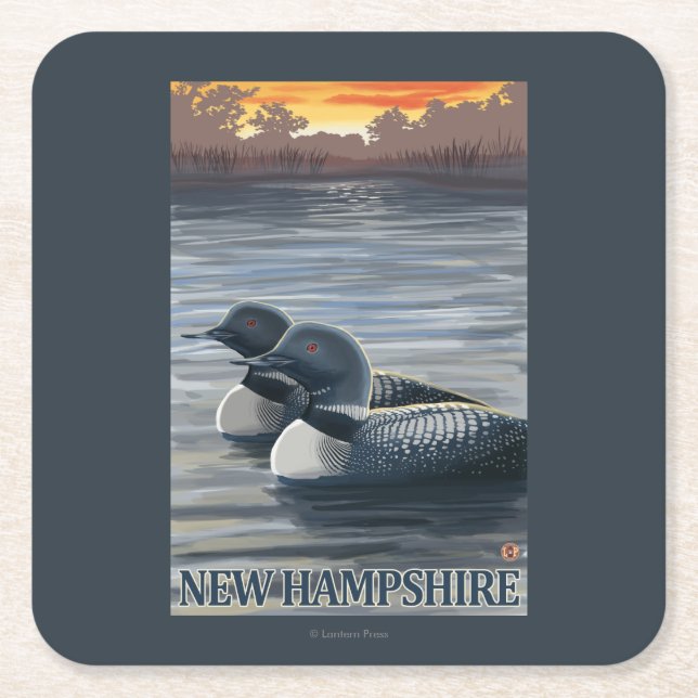 Neuer HampshireCommon Loon Rechteckiger Pappuntersetzer (Vorderseite)