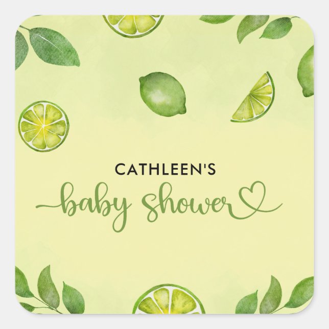 Neuer Limoner Citrus Gender Neutral Baby Shower Quadratischer Aufkleber (Vorderseite)