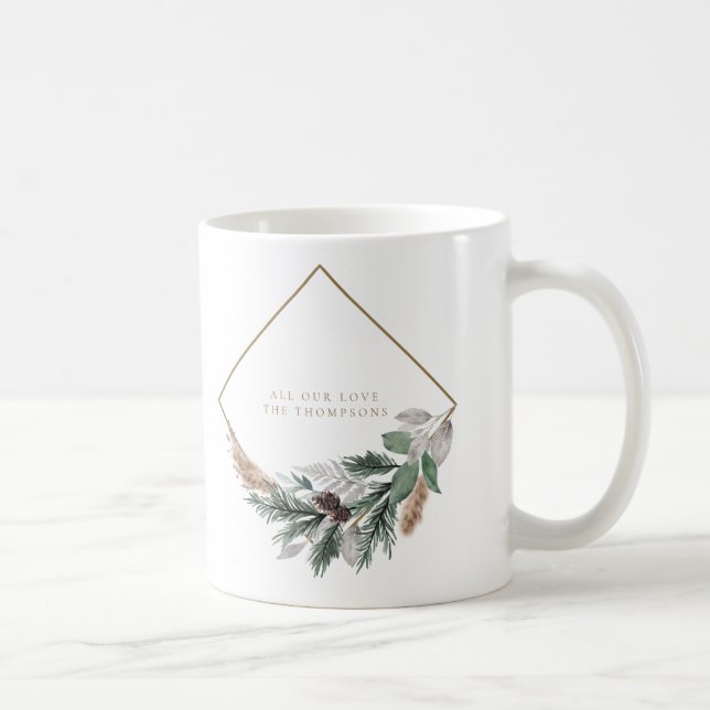 Neuer Minimalistischer Eukalyptus-Weihnachtskranz Kaffeetasse (Rechts)