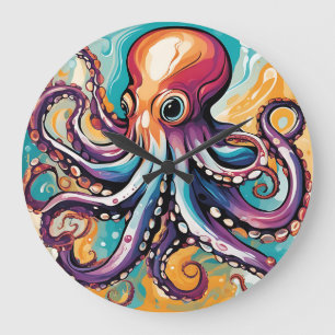Neuer Oktopus Abstrakt Große Wanduhr