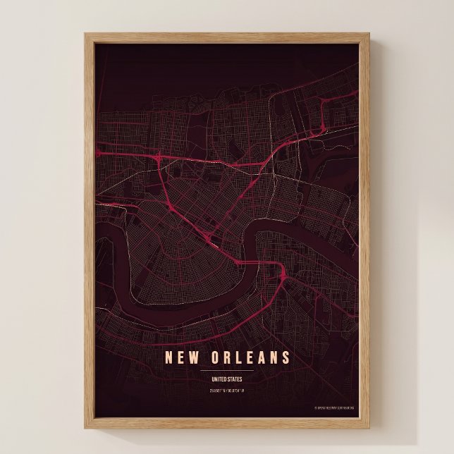 Neuer Orleans Karte Ruby NOLA Wandkunst Poster Ges (Von Creator hochgeladen)