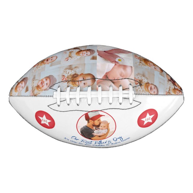 Neuer Papa Typografie Niedlich Keepake Erster Vate Football (Vorderseite)