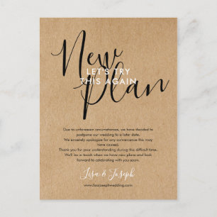 Neuer Plan Änderung des Datums Foto Hochzeit storn Ankündigungspostkarte