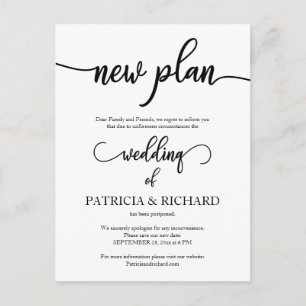 Neuer Plan für verspätete Hochzeitsankündigung Postkarte