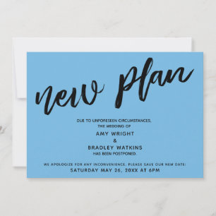 Neuer Plan verschobene Hochzeit klassische blaue K Einladung