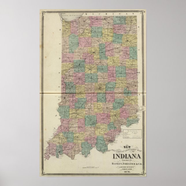 Neuer Querschnitt und Stadtplan von Indiana Poster (Vorne)