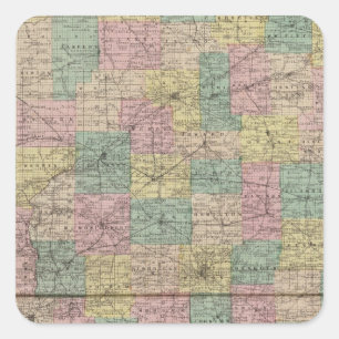 Neuer Querschnitt und Stadtplan von Indiana Quadratischer Aufkleber