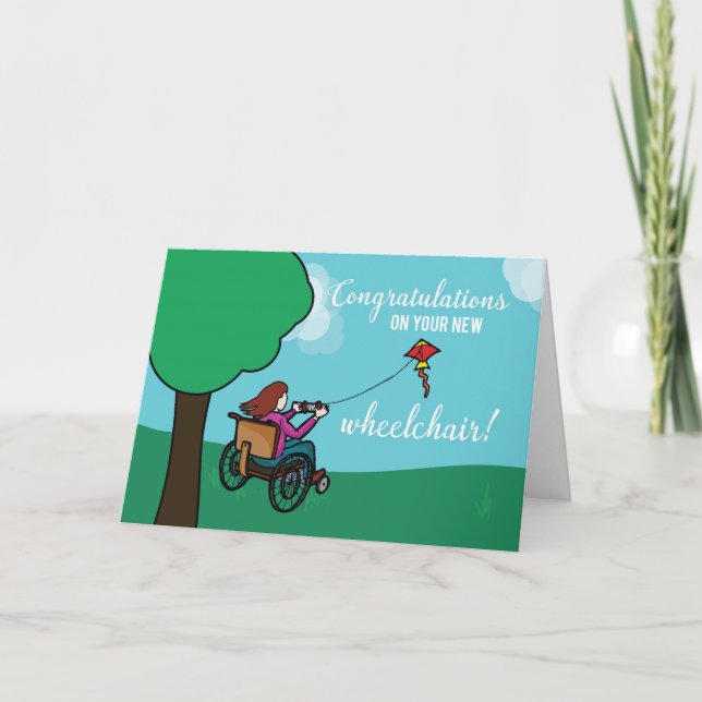 Neuer Rollstuhl Glückwunsch, Mädchen, Drachen Karte (Vorderseite)