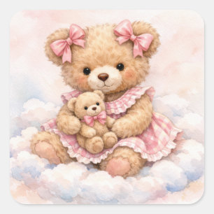 Neuer Teddybär für Baby Mädchen Quadratischer Aufkleber