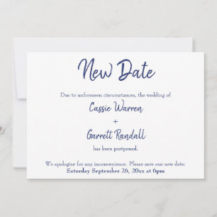 Neuer Termin Navy Weiß vertagte Hochzeitsankündigu Einladung