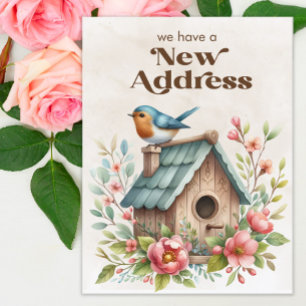 Neuer Umzugsankündigung-Vogelhaus-Blumen Adresse Ankündigungspostkarte