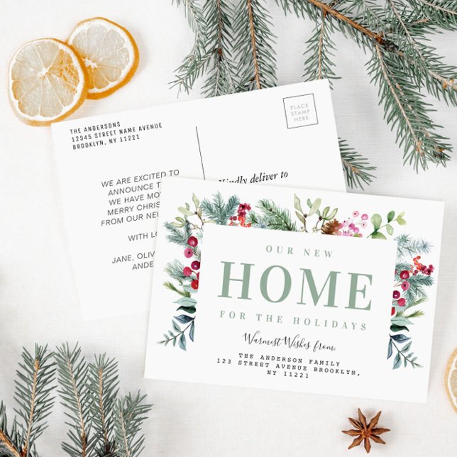 Neuer Urlaub Zuhause Bewegende Ankündigung Postkar Postkarte (Von Creator hochgeladen)