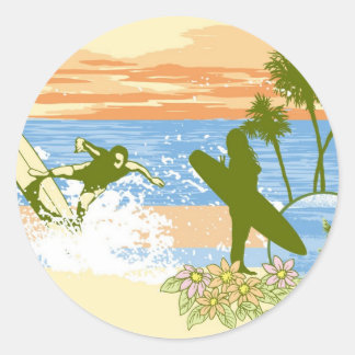 neuer Vintager Surfer-Hawaii-Junge Runder Aufkleber