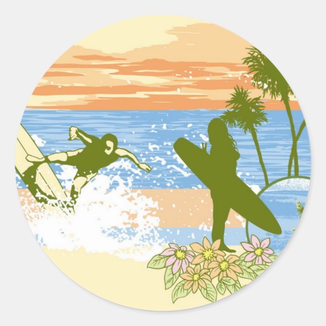 neuer Vintager Surfer-Hawaii-Junge Runder Aufkleber (Vorderseite)