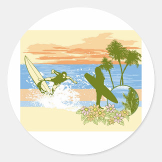 neuer Vintager Surfer-Hawaii-Junge Runder Aufkleber