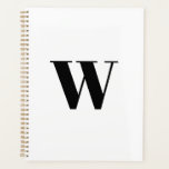 Neuer, weißer, monogramm-schwarzer Anfangsbuchstab Planer<br><div class="desc">Moderner monogramm weiß-schwarz individueller Anfangsbuchstabe oder Zahl minimalistisch einfache elegante personalisierte Agenda Planer. Benutzerdefinierter schwarzer Serif-Text auf weißem, schlichtem, solidem Hintergrund.</div>