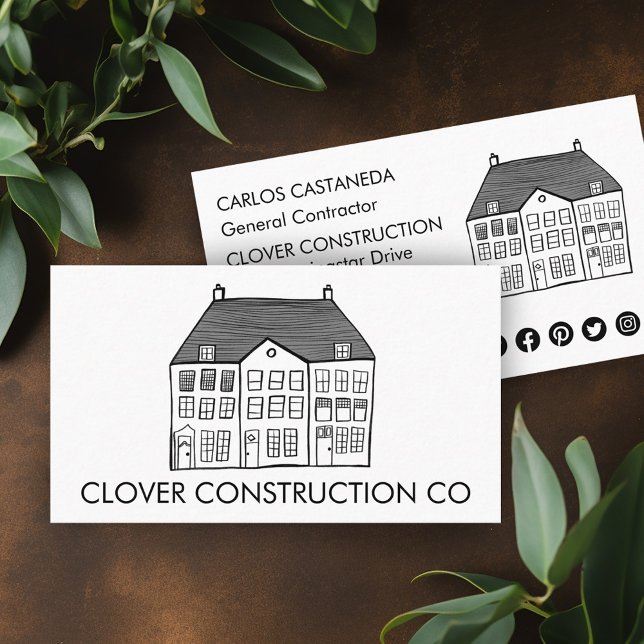 Neuer Zuhause - Umbau eines modernen Bauunternehme Visitenkarte (New Home Modern Construction Contractor Remodel Business Card
Social Media Icons)