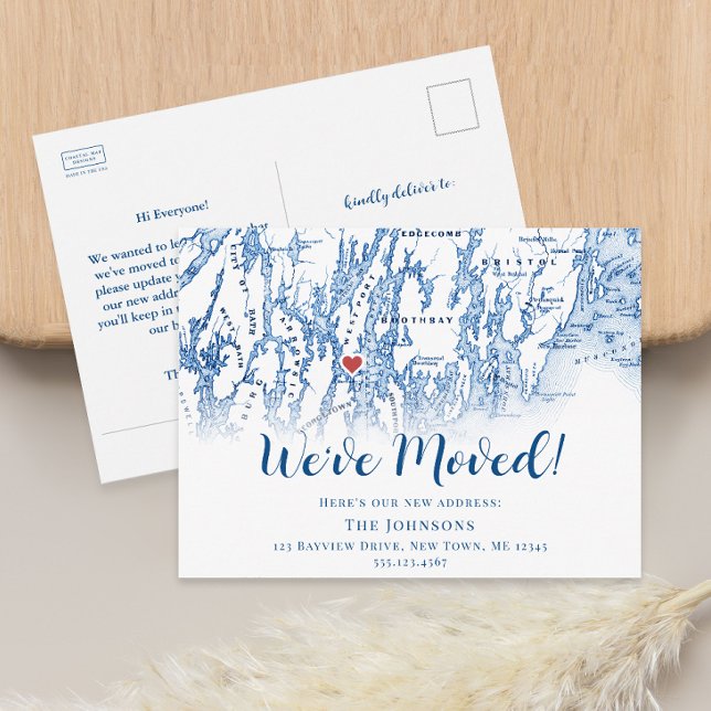 Neuer Zuhause Westport Maine Map Moving Ankündigun Ankündigungspostkarte (Westport Maine Map Moving Announcement Penobscot Bay Change of address postcard Coastal Map Designs)