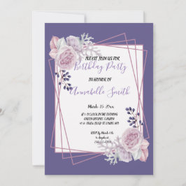 Neuere geometrische Rahmen lila Flora Geburtstagsp Einladung