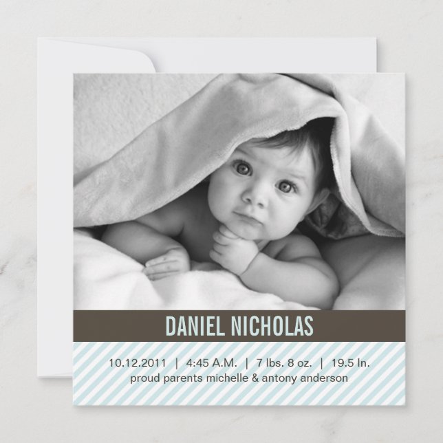 Neuere Pinstripes Kindergeburtskündigungen Ankündigung (Vorderseite)