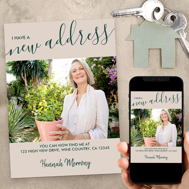 Neues Address-Foto und elegantes Script-Beige-Vers Ankündigung (Von Creator hochgeladen)