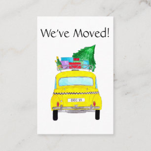 Neues Address gelbes Taxi mit Weihnachtsgeschenken Visitenkarte