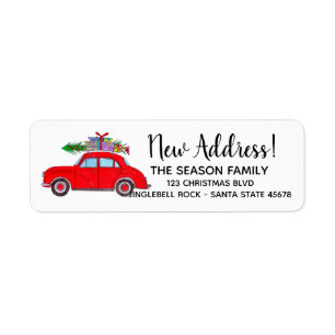 Neues Address Red Car mit Weihnachtsbaumlabel