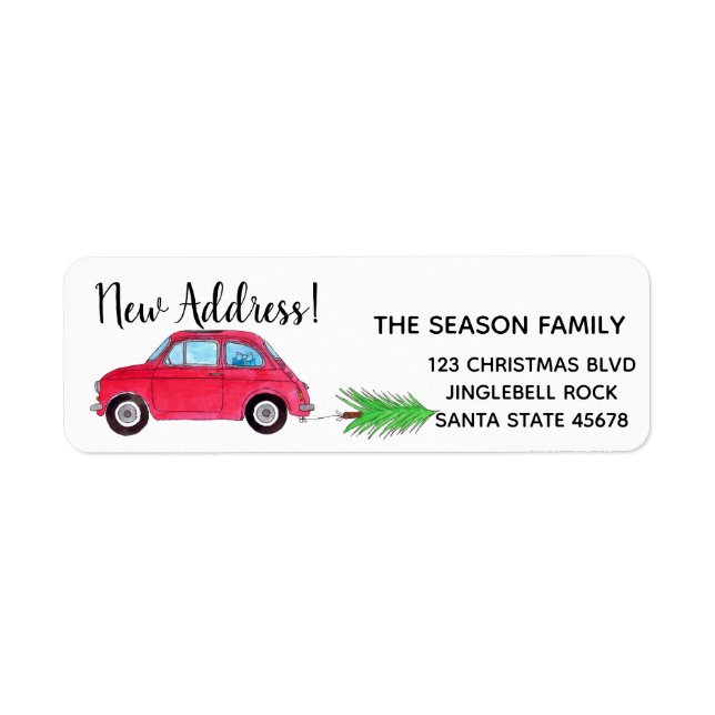 Neues Address Red Fiat 500 Weihnachtsbaumlabel (Vorne)