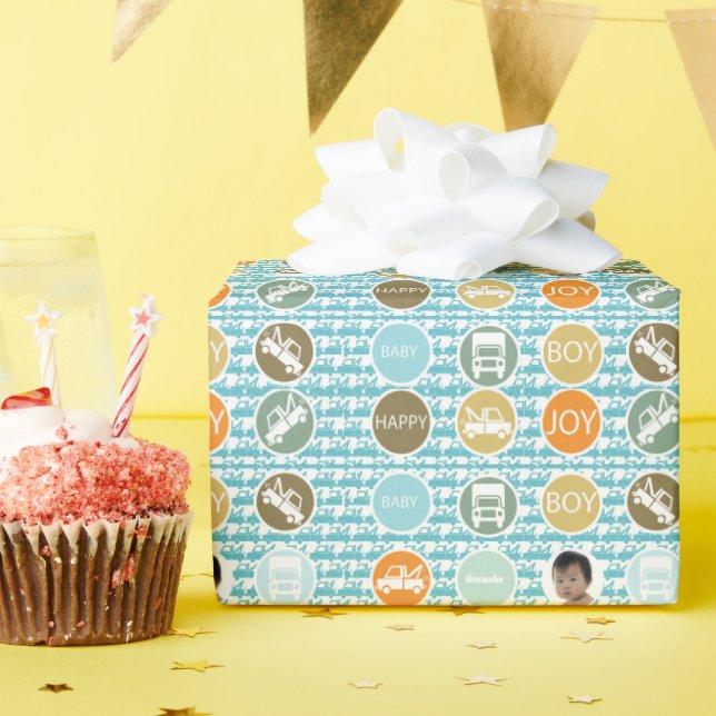 Neues Baby Boy Tow Truck Foto Wrapping Paper Geschenkpapier (Geburtstagsparty)