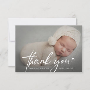 Neues Baby-Foto kleine Dankeschön-Herz-Geburt Dankeskarte