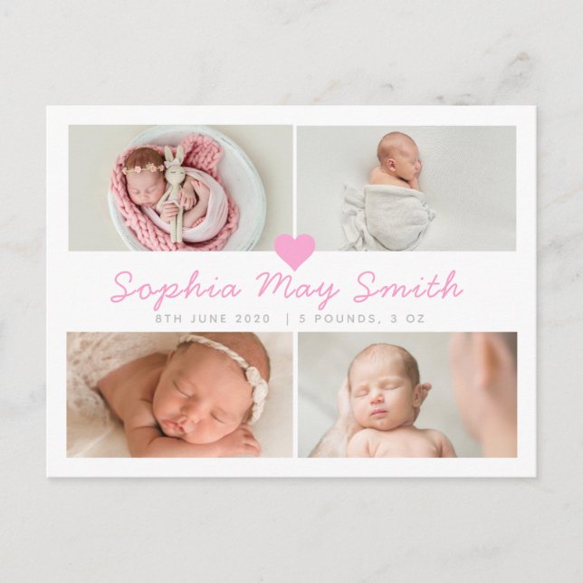 Neues Baby, Geburtskarten, Mädchen Postkarte (Vorderseite)