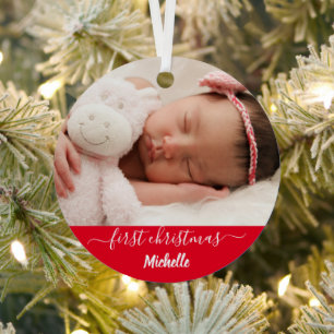 neues Baby Girl First Weihnachten Rotes Foto Ornament Aus Metall