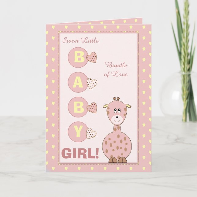 Neues Baby Girl niedliche Giraffe pink Karte (Vorderseite)