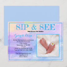 Neues Baby in Blue "Sip and See" Custom Foto Party