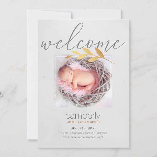 Neues Baby Individualisierbares Foto Geburtsdatum Ankündigung (Vorderseite)