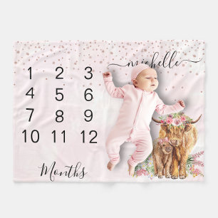 Neues Baby-Kleinkind-Meilenstein Highland-Kuh Rosa Fleecedecke