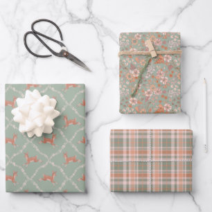 Neues Baby - Leaping Fawn in Mint and Peach Geschenkpapier Set