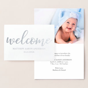 Neues Baby Moderne Bekanntgabe Silver Folienkarte