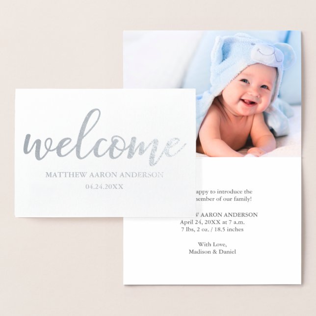 Neues Baby Moderne Bekanntgabe Silver Folienkarte (Anzeige)