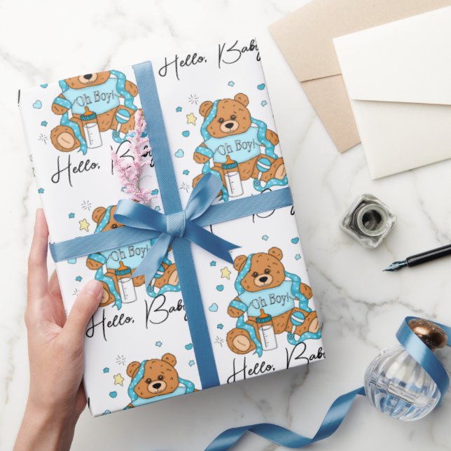 Neues Baby oder Baby Dusche Blue Teddy Bear Geschenkpapier (Schenken)