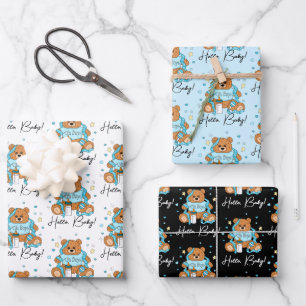 Neues Baby oder Baby Dusche Blue Teddy Bear Geschenkpapier Set