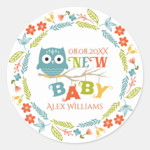 Neues Baby & Owl Farbenfrohe Blumenkleider Kinderd Runder Aufkleber