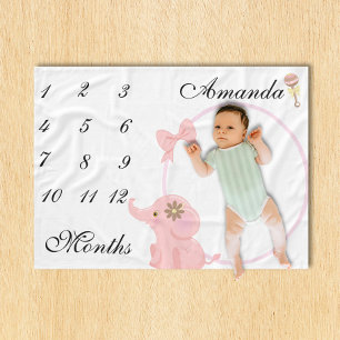 Neues Baby Säugling Meilenstein Rosa Elephantische Fleecedecke