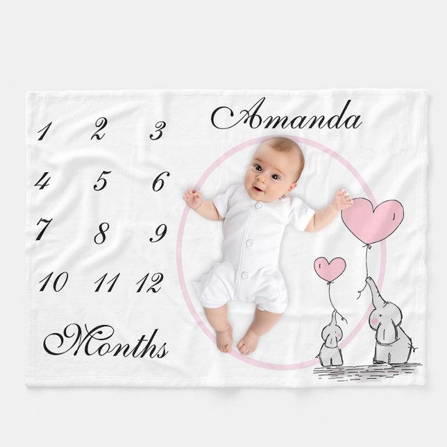 Neues Baby Säugling Meilenstein Rosa Elephantische Fleecedecke (Von Creator hochgeladen)