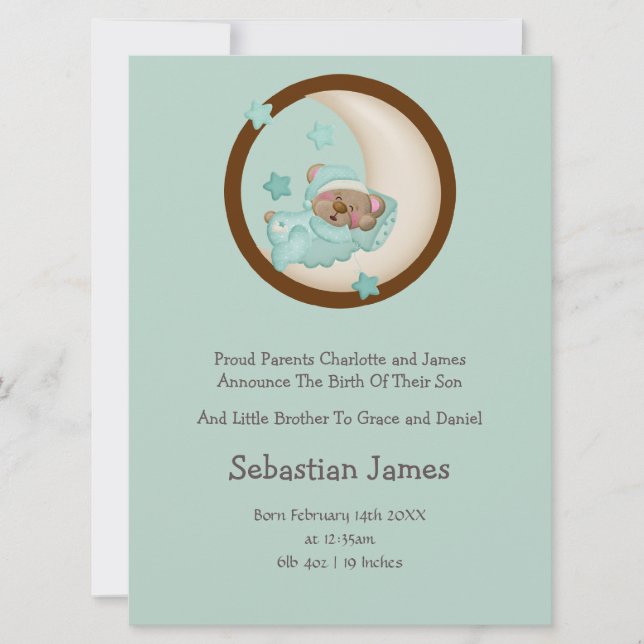 Neues Baby Schlafbär Ankündigung (Vorderseite)