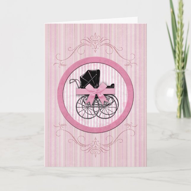 Neues Baby-Shabby Chic Vintag rosa Karte (Vorderseite)
