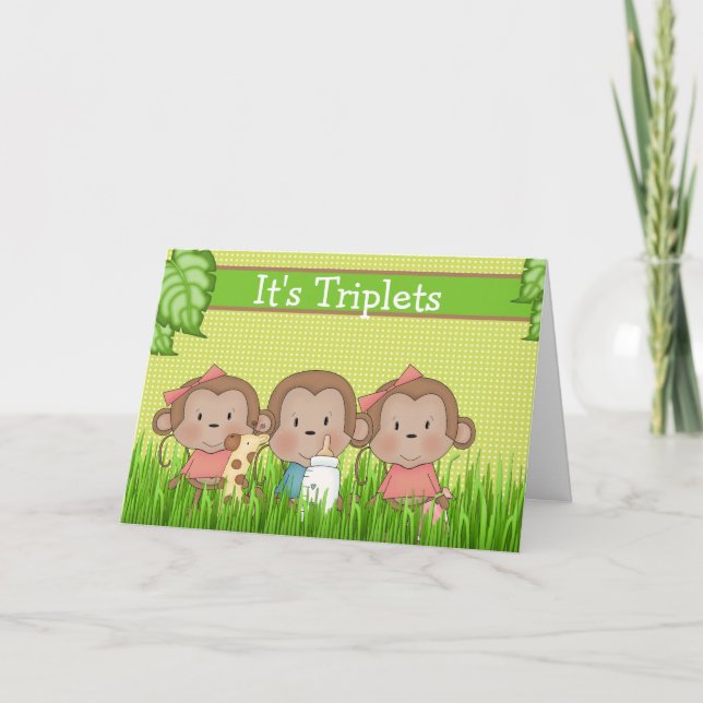 Neues Baby Triplet Zwei Girls Ein Junge Niedlicher Karte (Vorderseite)
