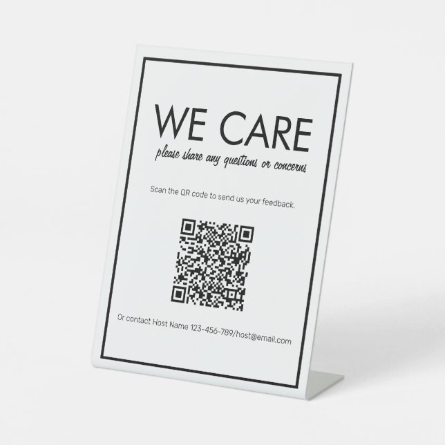 Neues Basic White QR Code Feedback Counter Sign Sockelschild (Vorderseite)
