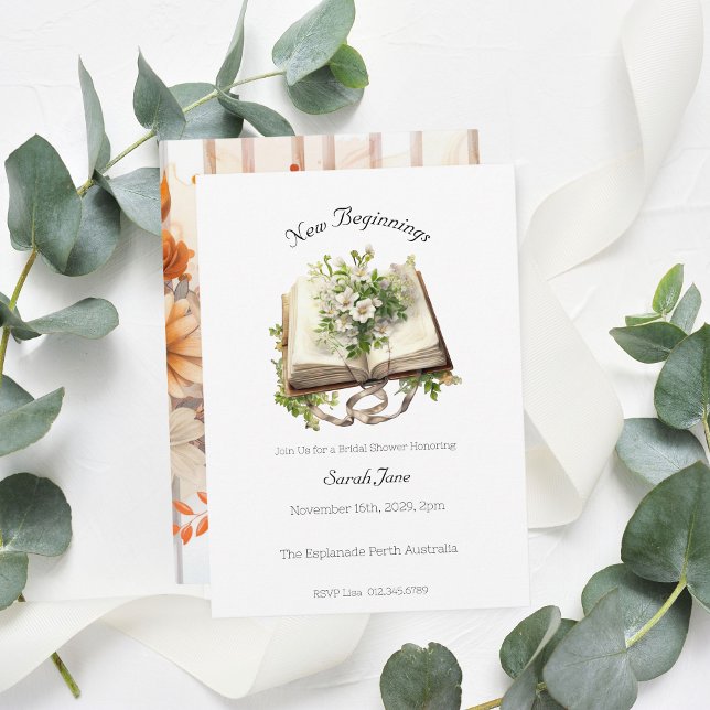 Neues Beginnbuch Brautparty Blumenbuch Einladung (New Beginnings Bridal Shower)